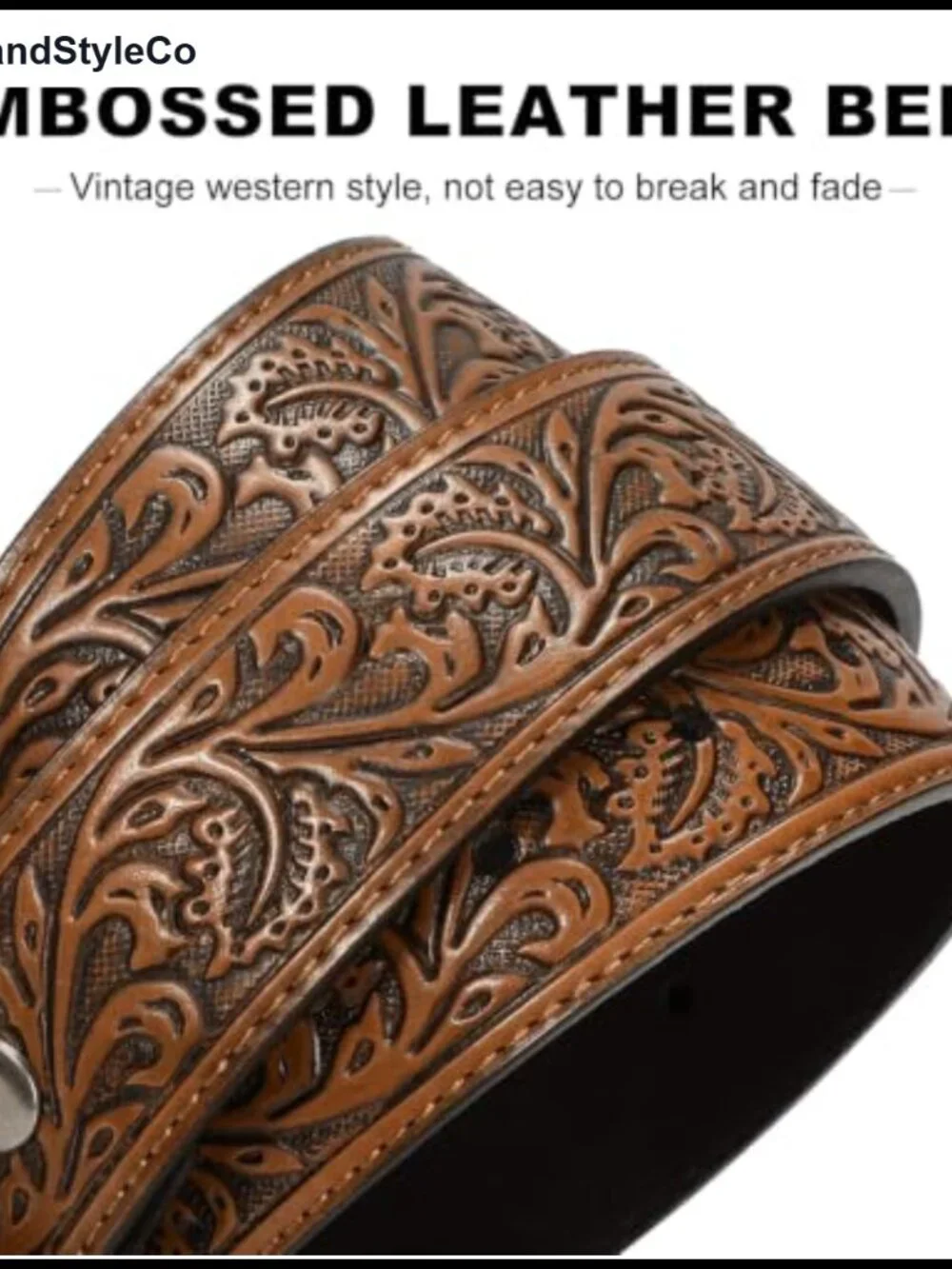 Western Cowboy Belt Embossed Leather with Longhorn Buckle Unisex